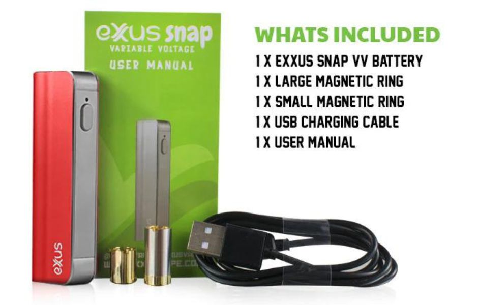 11 Exxus Vape - SNAP Magnetic Thread Battery on Mind Vapes What's in the Box