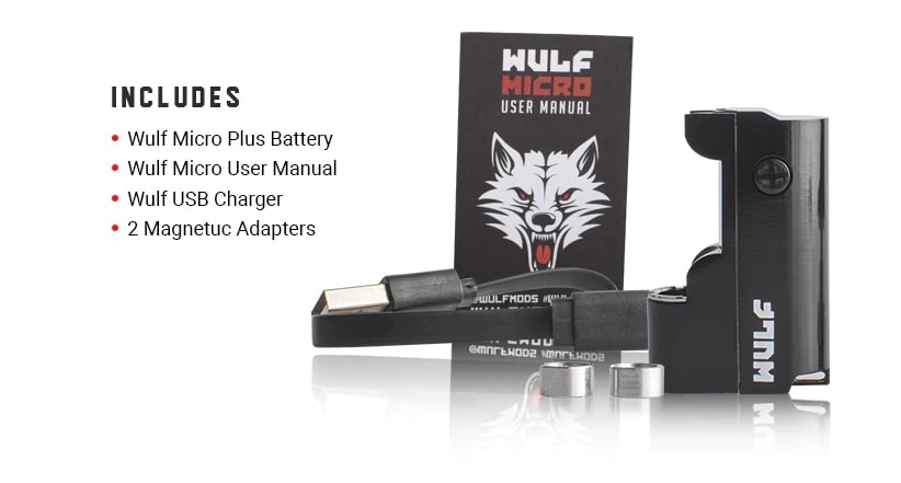 11 Wulf Mods - Micro+ Plus (510 Thread Battery) for Mind Vapes What's in the Box