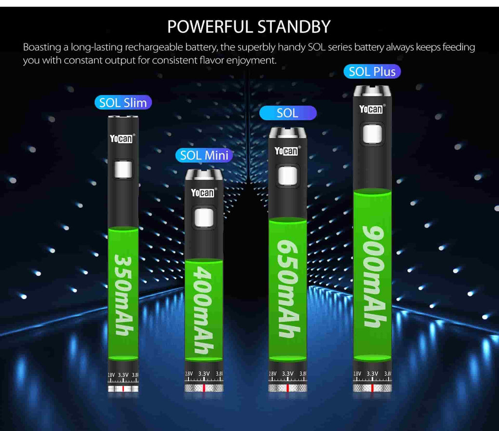 11 Yocan SOL Variable Voltage Battery SOL Basic, SOL+ Plus, SOL Slim, SOL Mini Mind Vapes Battery mAh