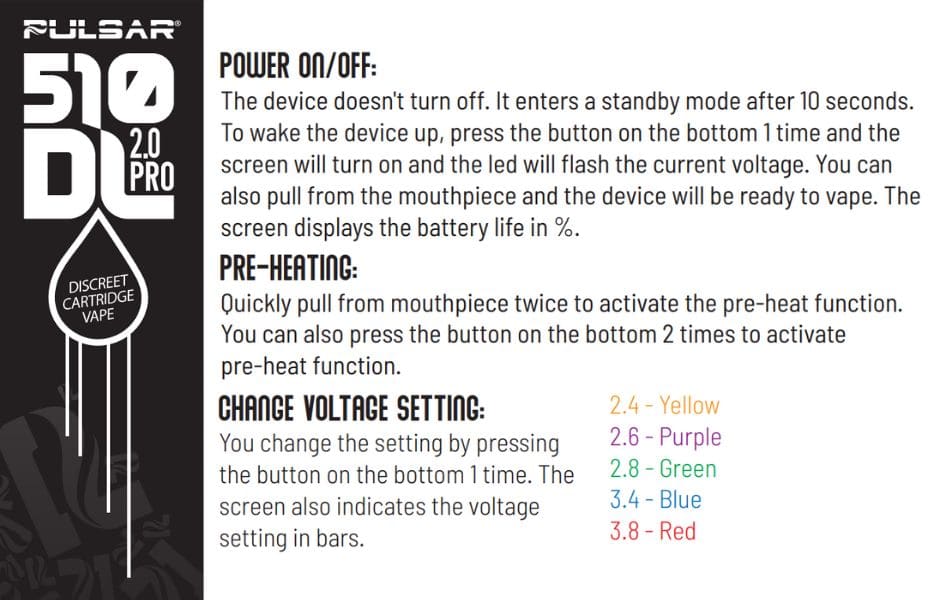 1 Pulsar DL 2.0 Discreet Vape Bar Pro Version on Mind Vapes User Manual How to Preheat