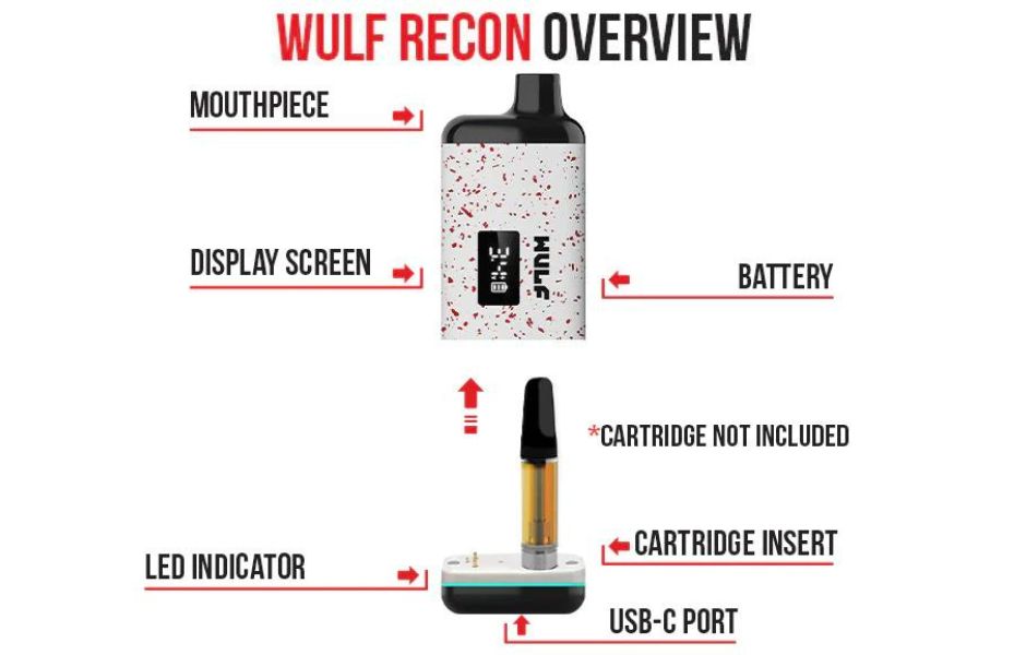 2 Wulf Mods RECON 510 Battery on Mind Vapes Exploded View