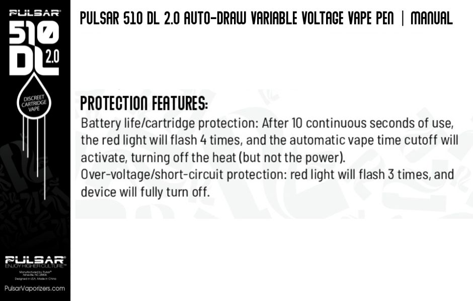 4 Pulsar DL 2.0 510 Thread Battery on Mind Vapes Protections Features