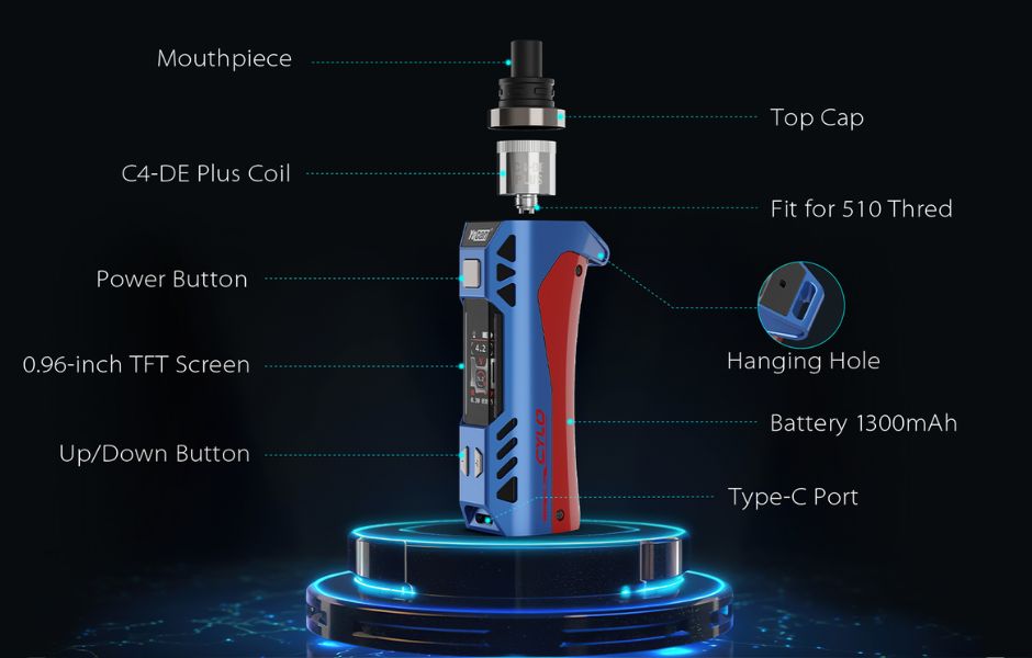 4 Yocan Cylo Vaporizer Kit for Concentrates on Mind Vapes Exploded View of Parts