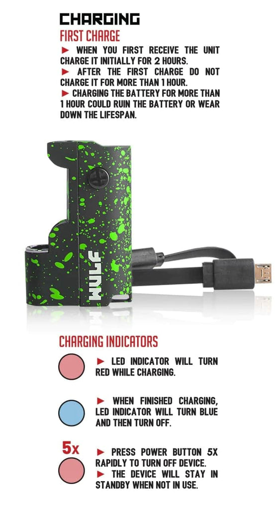 4 Wulf Mods - Micro+ Plus (510 Thread Battery) for Mind Vapes Charging Information