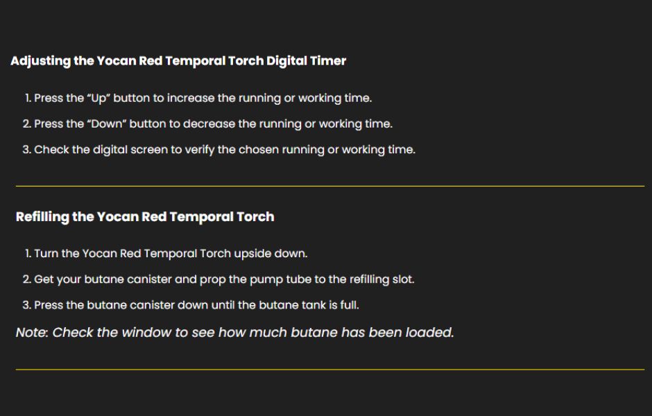 Page 2 Yocan Red Temporal Torch User Manual on Mind Vapes How to Use the Digital Timer