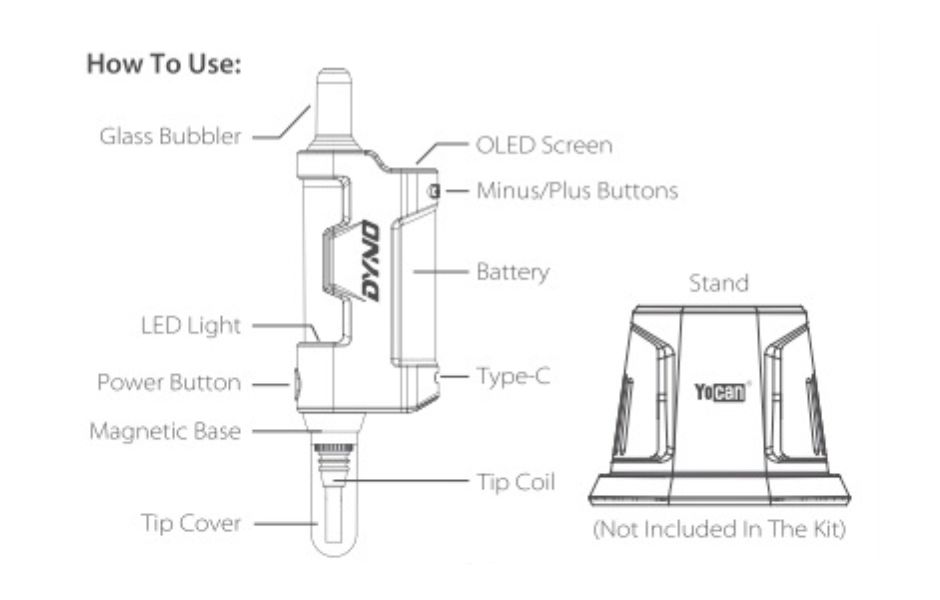 Yocan Dyno User Manual Page 4 Parts and How to Use Instructions