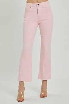 High Rise Distressed Straight Pants - Soft Pink