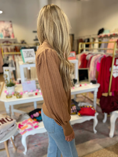 Classic Sweater with Sleeve Details- Taupe-K. Ellis Boutique