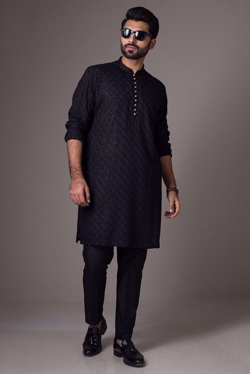 Deepak Perwani - Black Kurta Pajama 