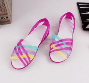 rainbow croc sandals