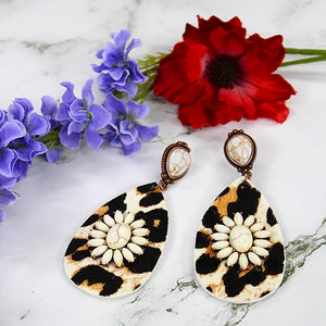 Ivory and Copper Leopard Earrings