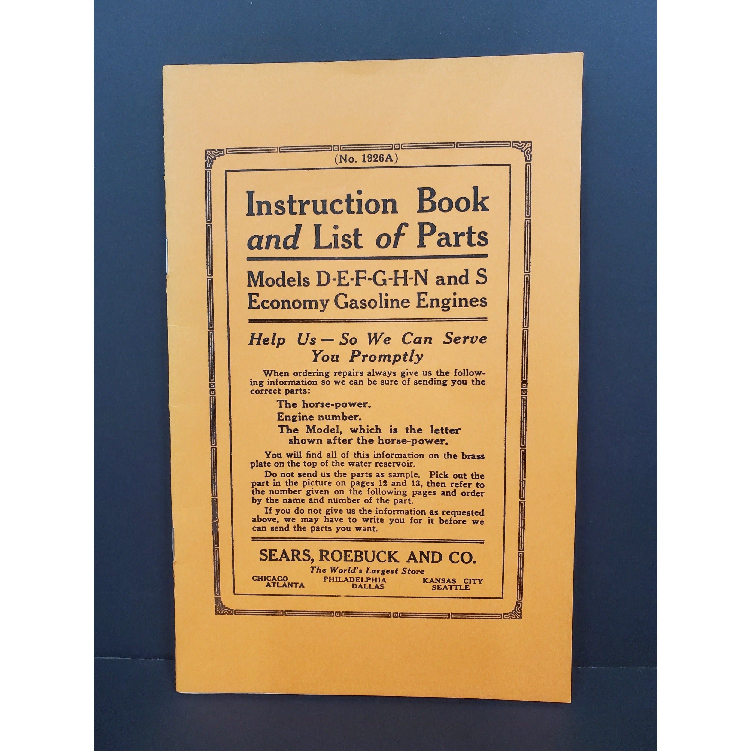 Models D E F G H N and S Economy Gasoline Engines - Instruction Book