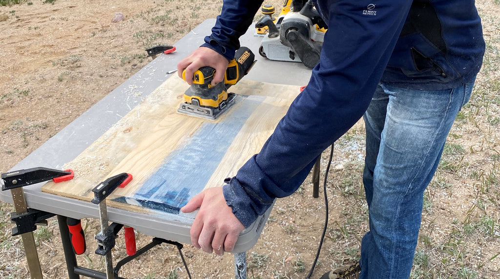 sanding epoxy river table 