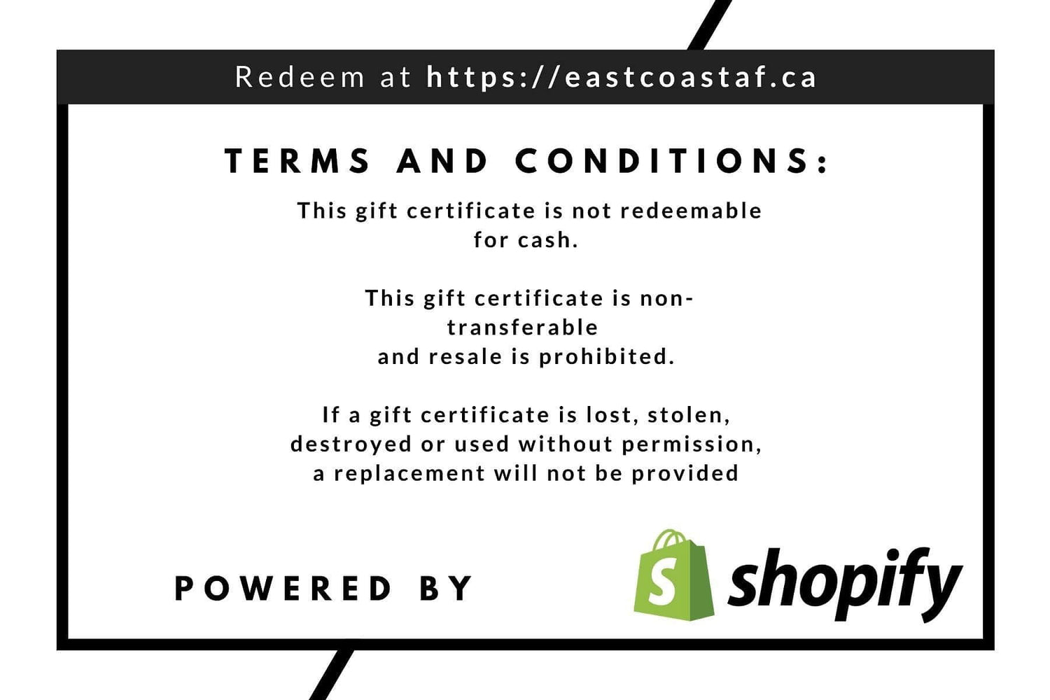 East Coast AF Digital Gift Card, terms and conditions, East Coast AF Apparel