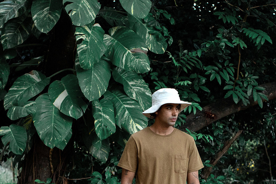 Gabriel in Pocket T-shirt and Canvas Bucket Hat