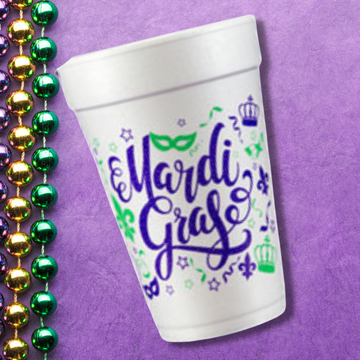 Mardi Gras Script- 16oz Styrofoam Cups