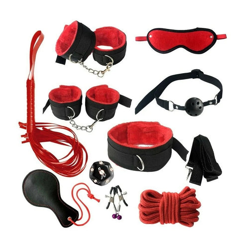 BDSM Kit - 10 Pieces Bondage Kit With Nipple Clamps And Sex Whips