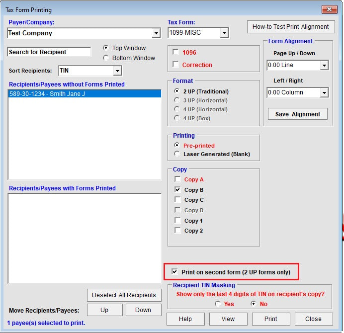 Print Alignment in TaxRight