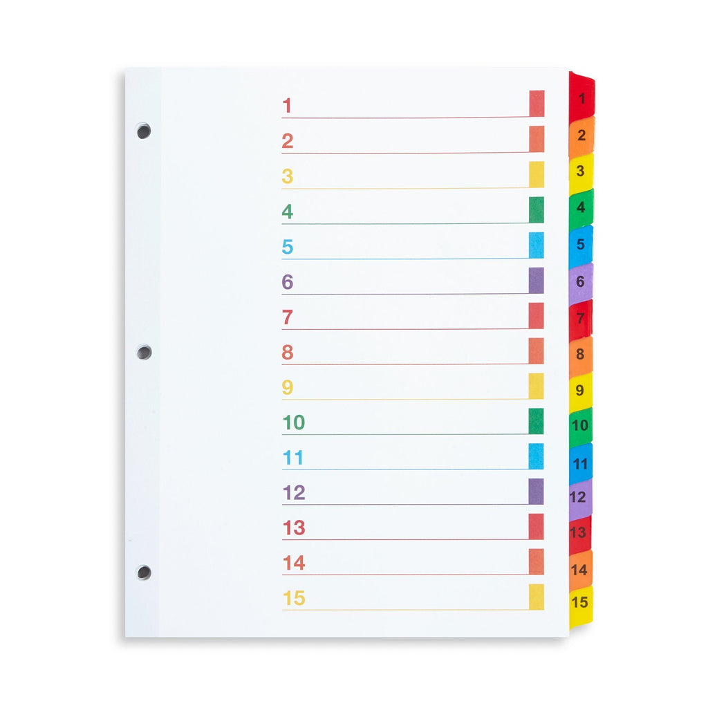 Blue Summit Supplies Table of Contents Dividers, 15Tab Numbered, Whit