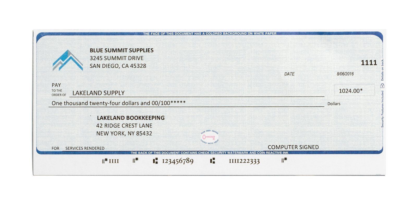 Blank Check Stock, Perforated, 500 Sheets Blue Summit Supplies