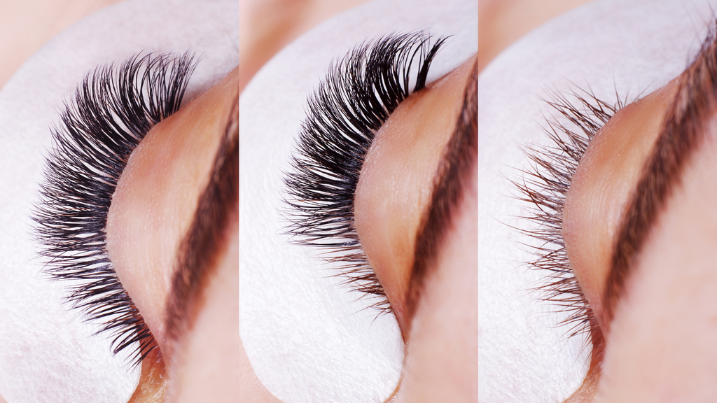 Side by side difference of before and after lash extensions