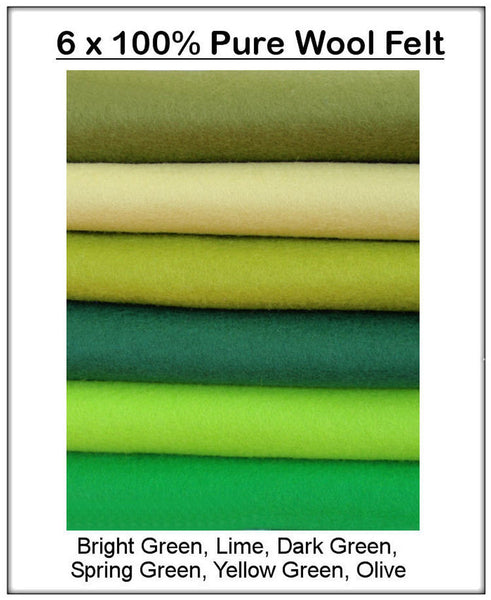 100% Pure Wool Felt - Green Shades -6 squares – BumbleBeeDesigns