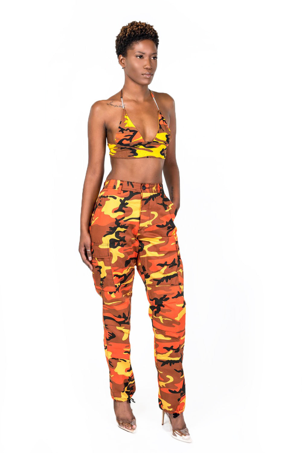 yellow and orange camo pants