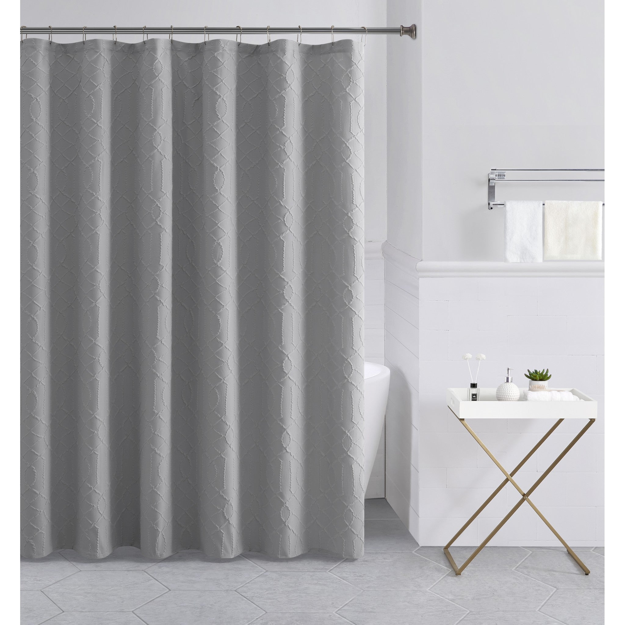 Tahari Home Wyatt Embossed Grey Medallion Shower Curtain