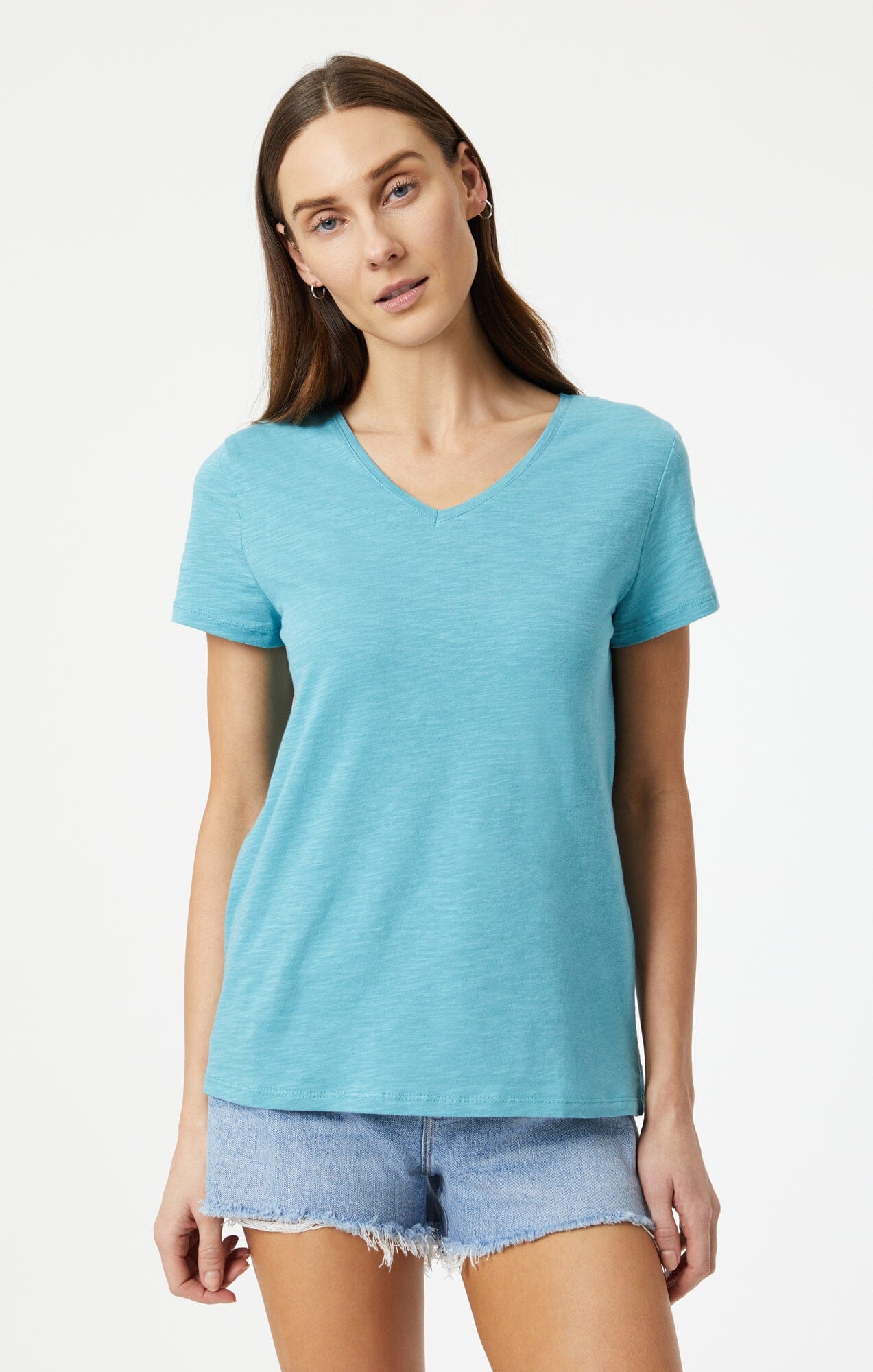 Shop Mavi V-neck T-shirt In Dusty Turquoise In Medium Blue