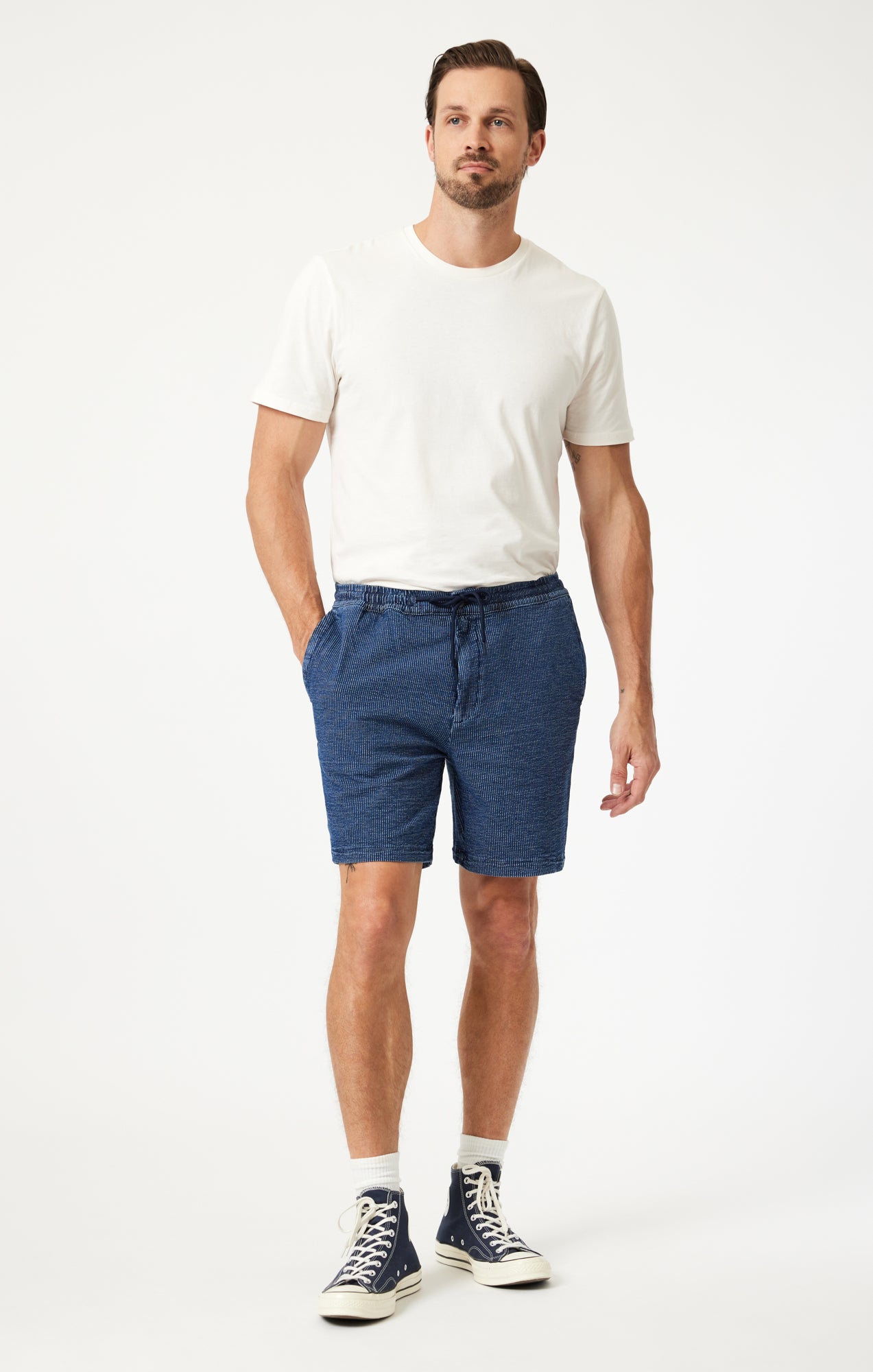 Shop Mavi Clint Jogger Shorts In Dark Stripe Athletic In Dark Blue