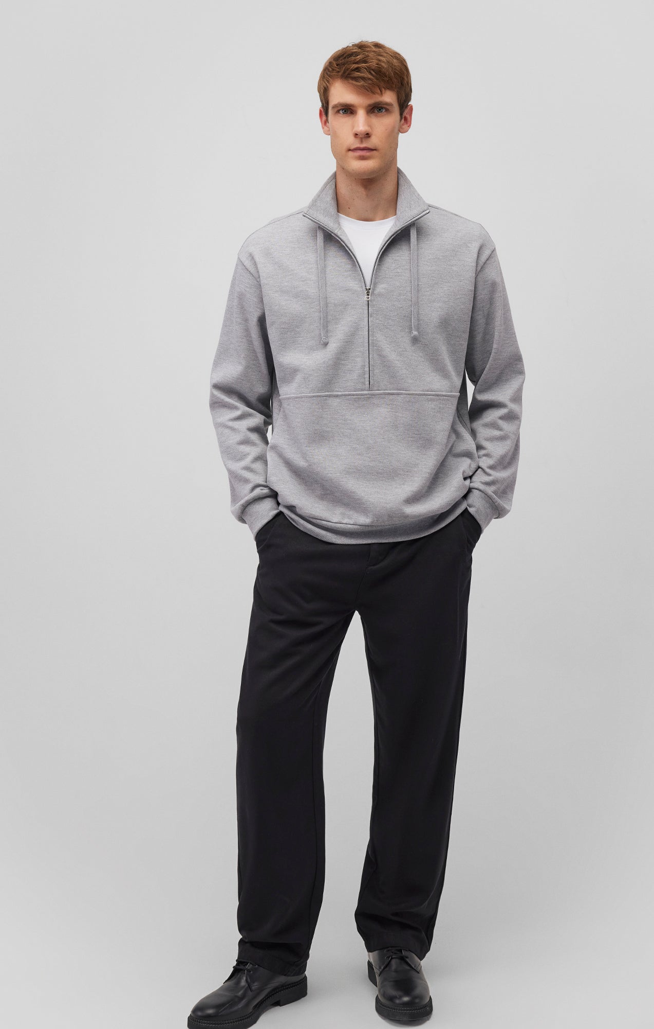 Mavi Quarter Zip Pocket Sweatshirt In Light Grey Melange In Grey