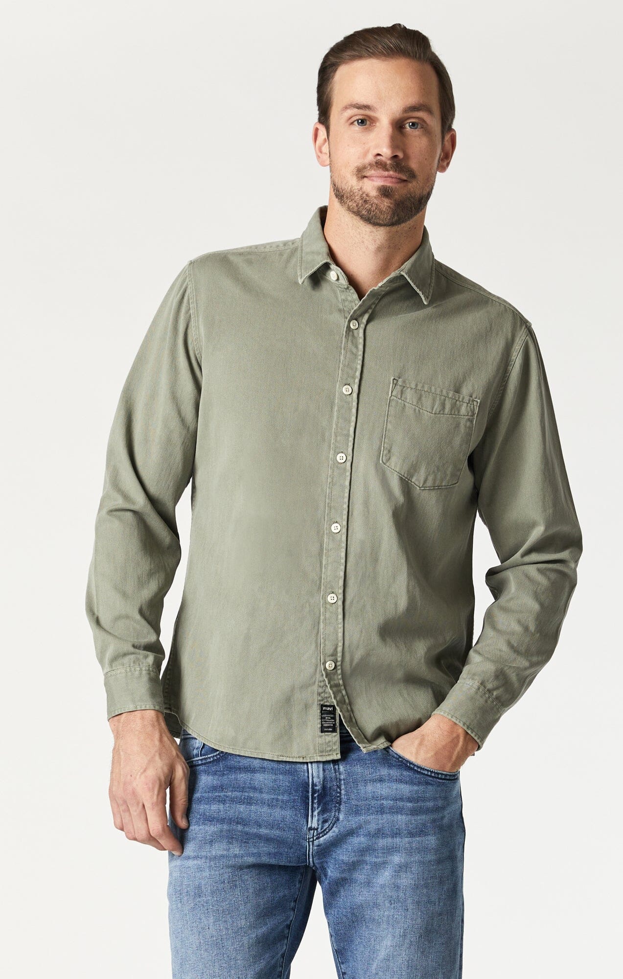 DINHHEHUO Men's Zipper Shirt with Hidden Zipper Fake Buttons