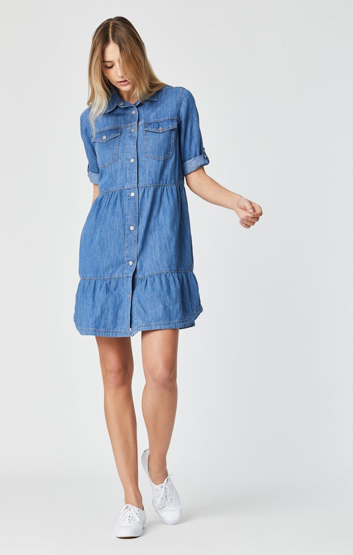 denim frill dress