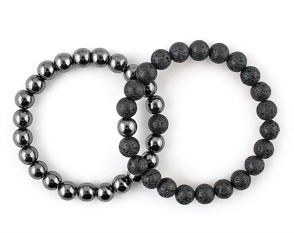 hematite and black lava couple bracelets