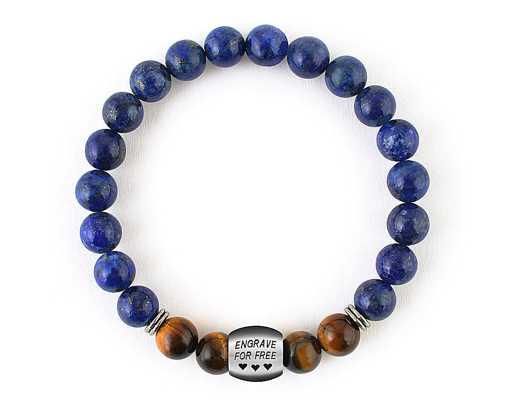 Men’s personalized gifts bracelet with blue lapis lazuli beads