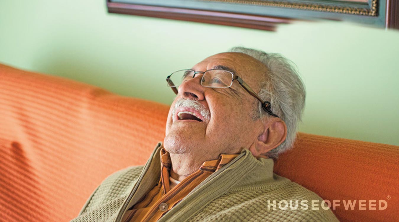 abuelo sentado en sillón feliz