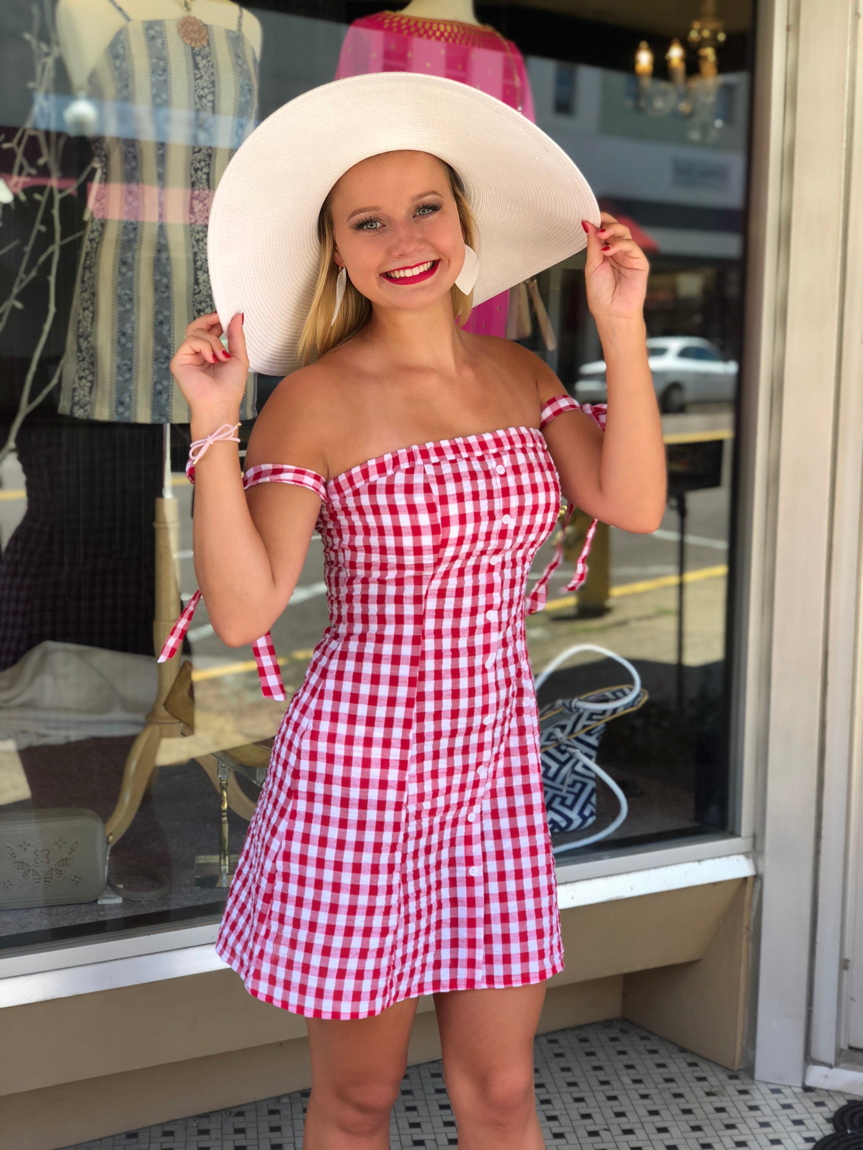 red white gingham dress