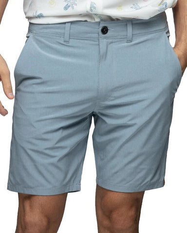 Man wearing blue chino shorts