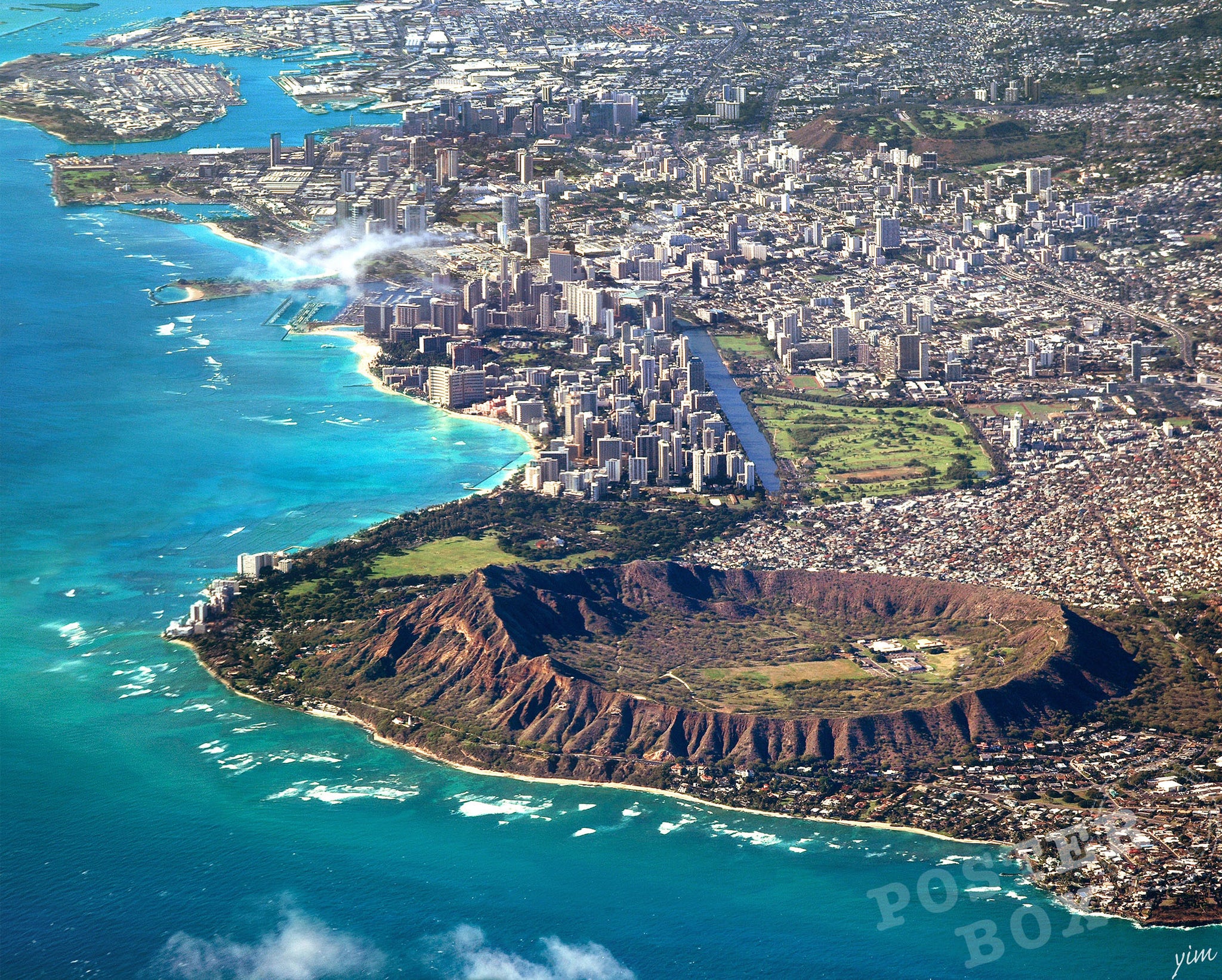 Waikiki Skyline Diamond  Head  Honolulu  Hawaii Aerial Poster 