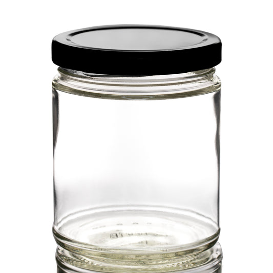 6oz Clear Glass Hexagon Jars (Black Lug Cap) for Canning 12/Case, Clear Type III 58 Lug