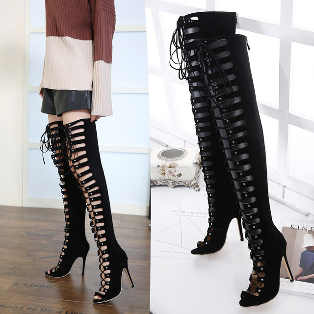 over the knee gladiator heels