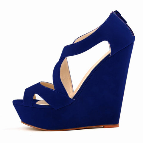 ladies navy blue wedge shoes
