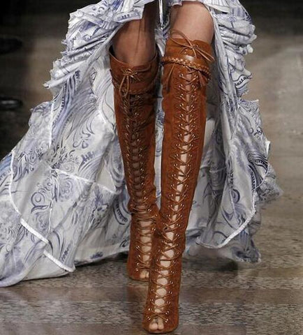 suede thigh high boots open toe