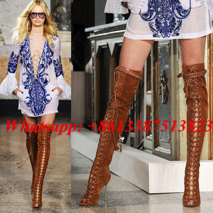 suede knee high lace up boots