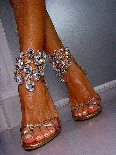 jeweled ankle strap heels