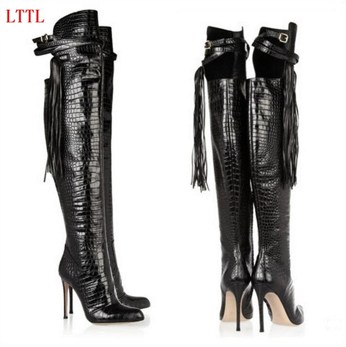 black stiletto boots knee high