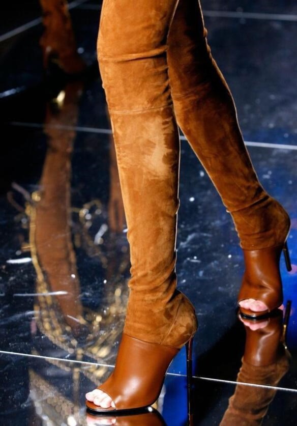 camel suede over the knee boots