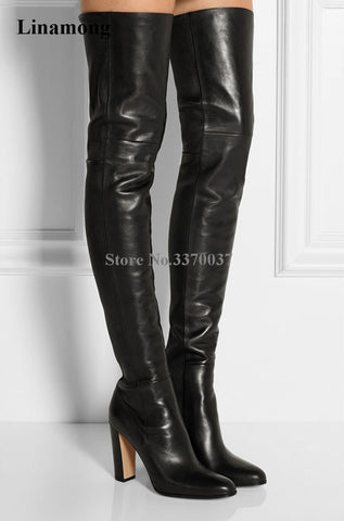 leather over the knee high heel boots