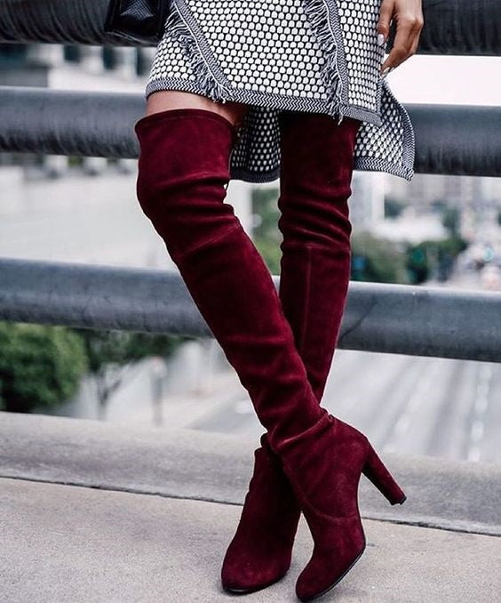 red thigh high suede boots