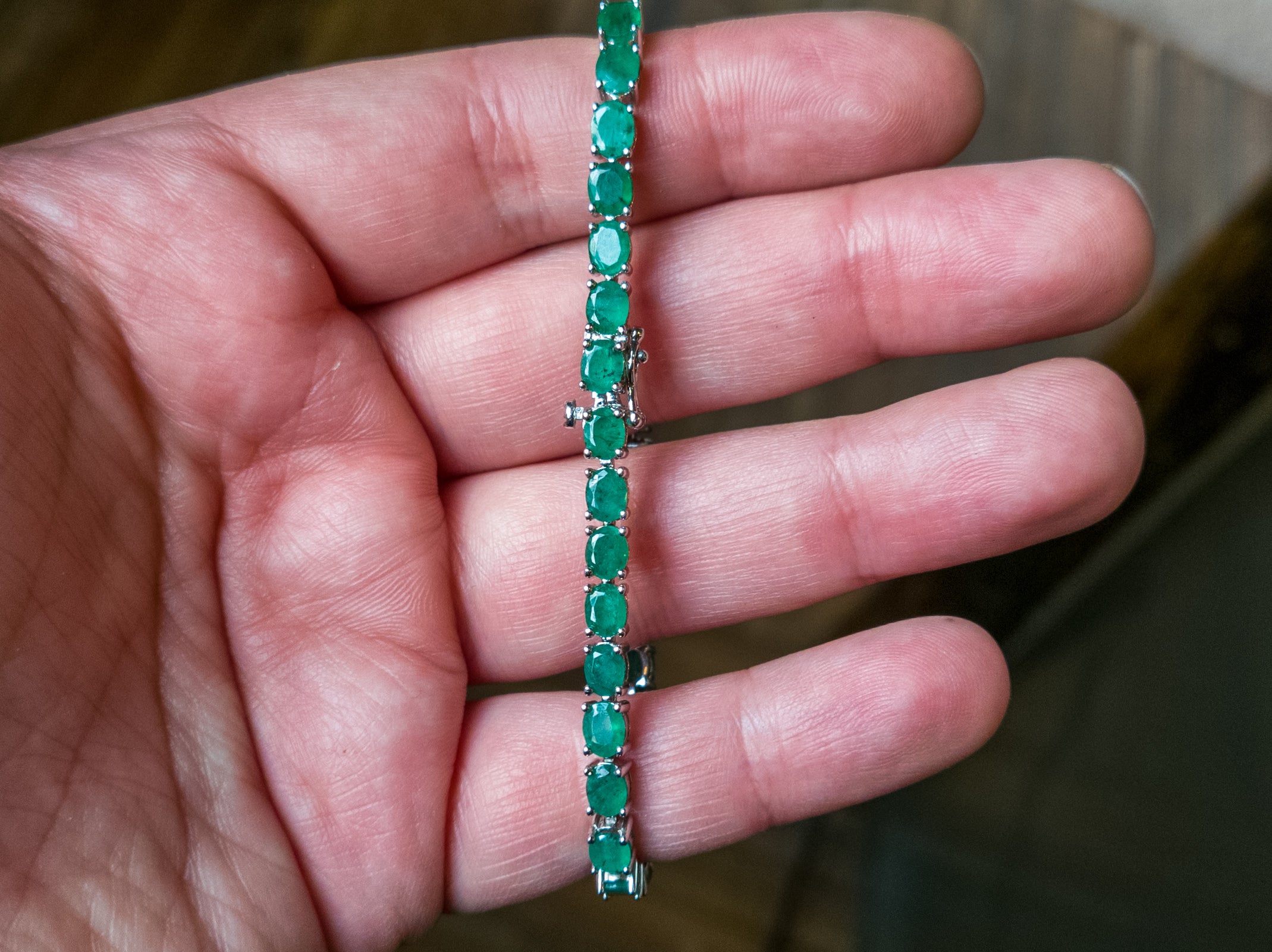 10 9g Natural Emerald Silver Tennis Bracelet Blaze N Gems